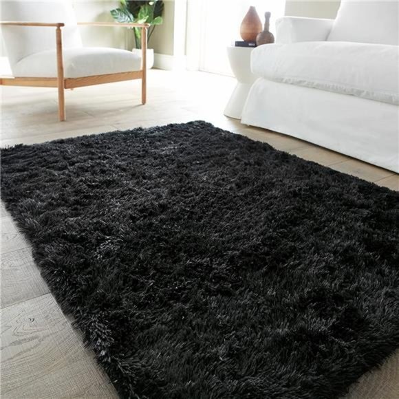 Accents Black Rugs For Bedroom Machine Washable Fluffy Shaggy Soft